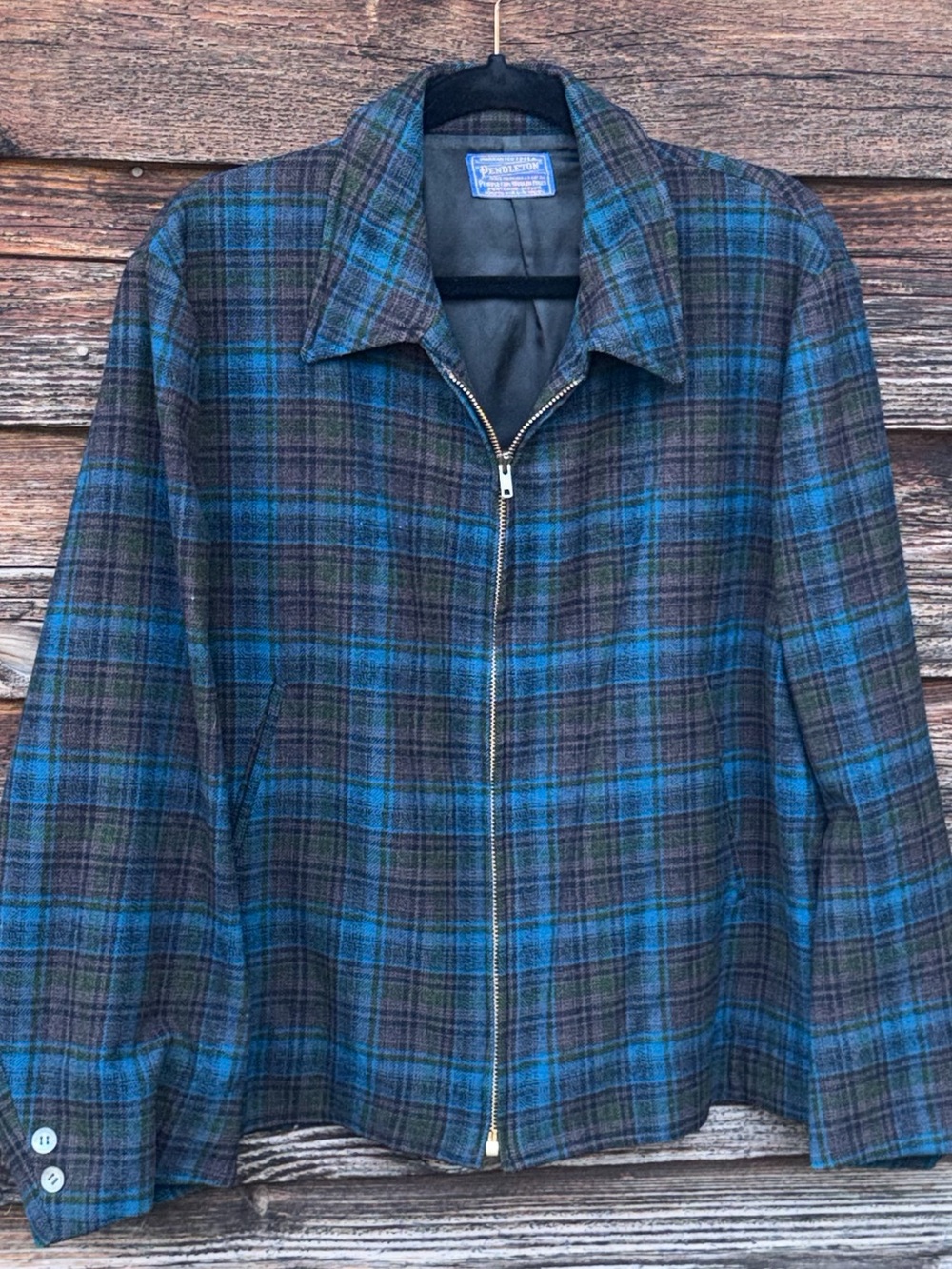 VTG 1950s Pendleton full-zip shadow plaid virgin wool sports “Ricky”  jacket.